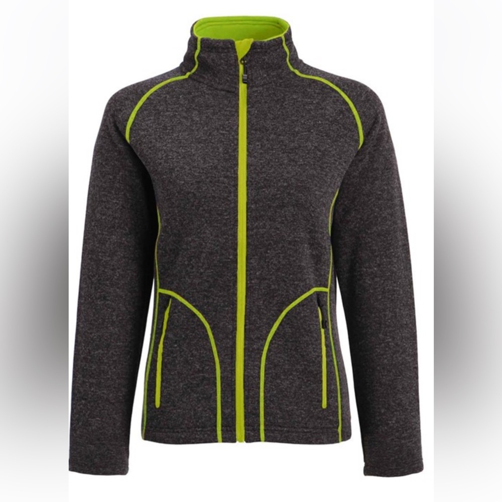 Landway women’s outerwear zip up jacket gray‎ with lime green small EUC